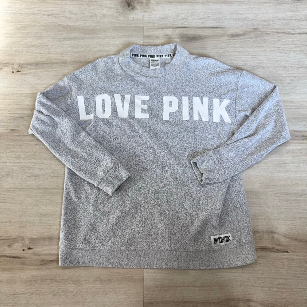 Victoria's Secret PINK Stadium Mock Neck Pullover Sweatshirt Grey Size Medium - Picture 2 of 6